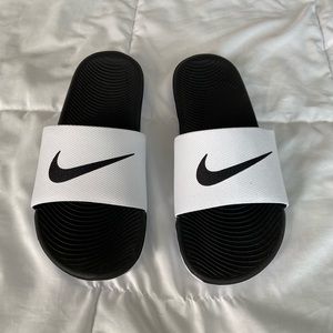 Black and White Nike Slides